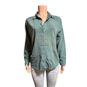 Pulp women's button-up spruce raglan casual sleeve shirt L